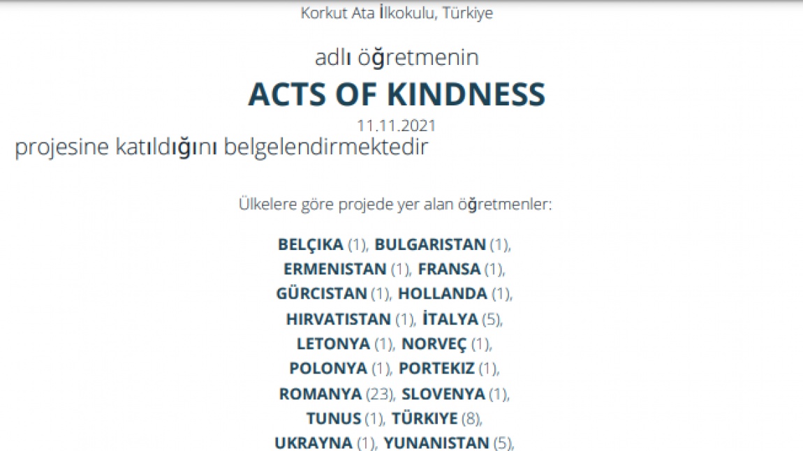 Acts of Kindness eTwinning Projesi